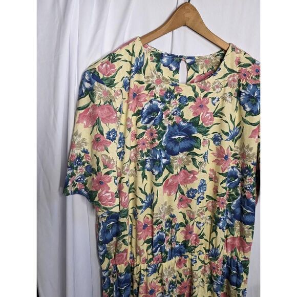 Vintage Bedford Fair T-Shirt Dress Floral Print Yellow and Blue 1X - Picture 3 of 7